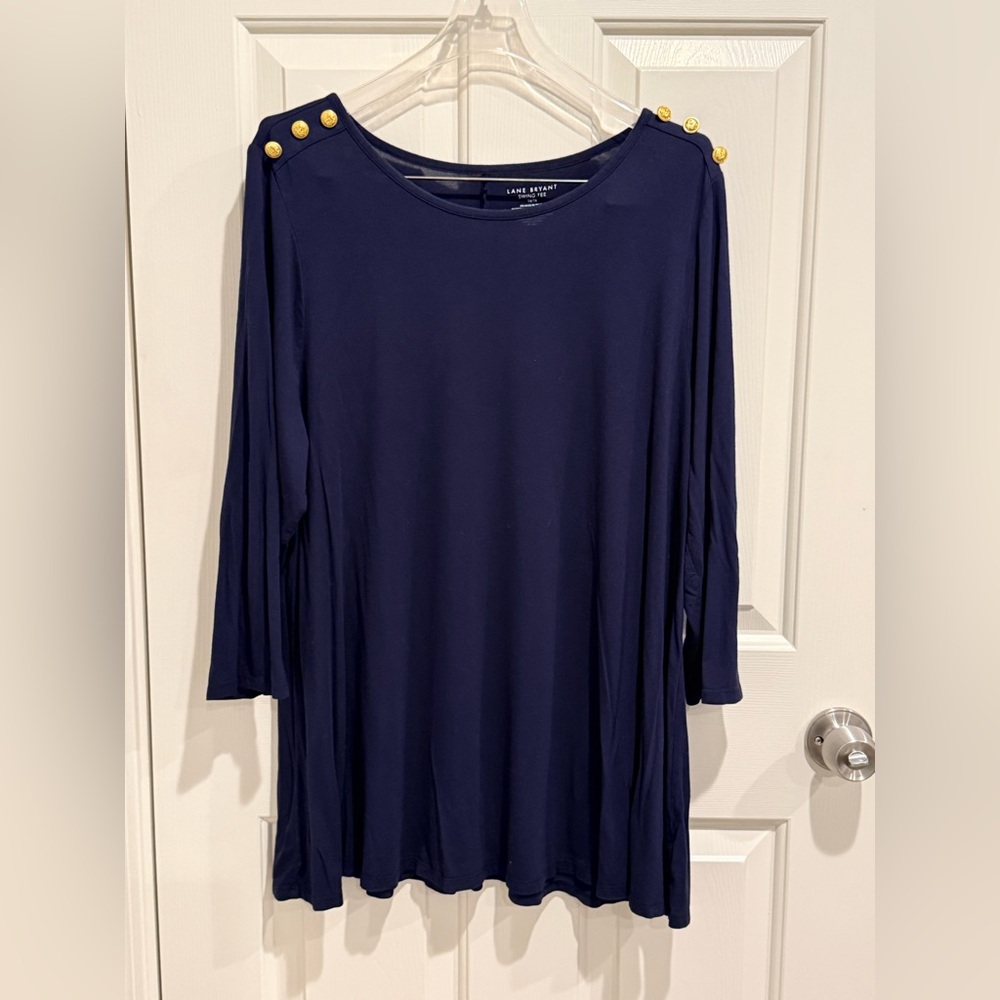 Lane Bryant Swing Tee Long Sleeve with Gold Button Accents